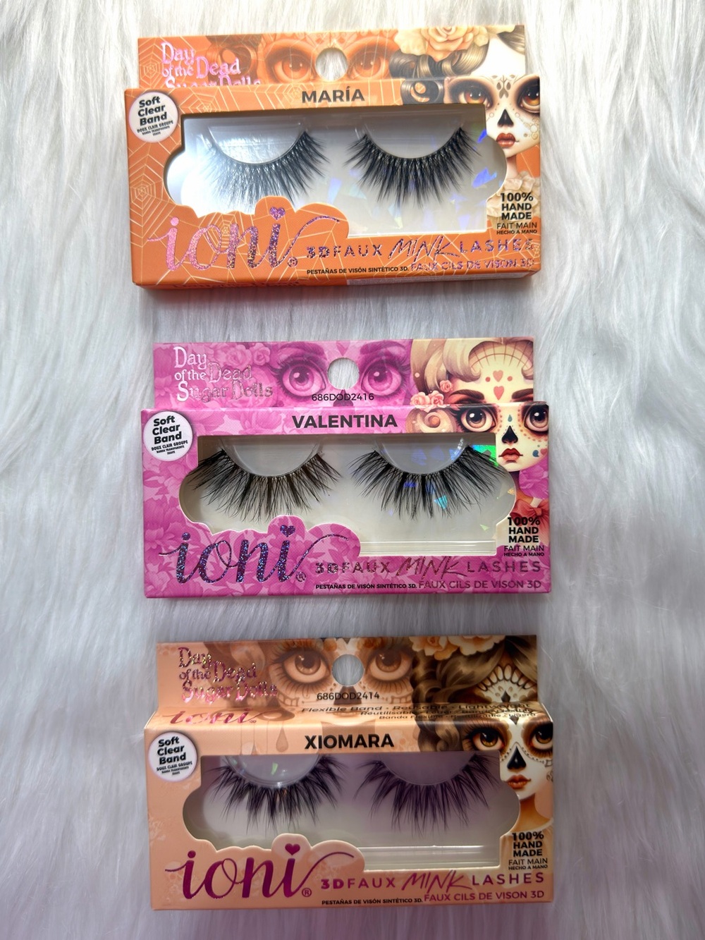 3x loni 3D Faux Mink Wispy Strip Lashes with Soft Clear Band